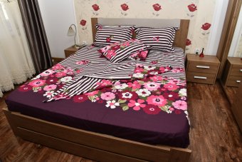 Lenjerie de pat pentru doua persoane, TDK Iacob, 100% bumbac satinat, multicolor, 235x200 cm