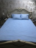 Lenjerie de pat pentru doua persoane, TDK Iacob, 100% bumbac, cearceaf uni albastru, multicolor, 220x240 cm