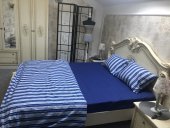 Lenjerie de pat pentru doua persoane, TDK Iacob, 100% bumbac, cearceaf uni albastru, multicolor, 220x240 cm